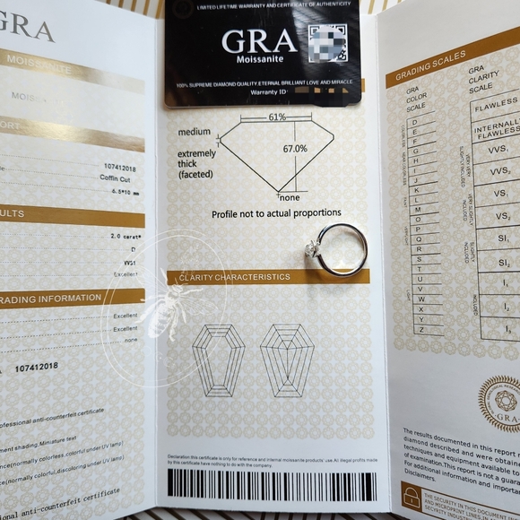 Cert. 2ct Coffin Cut Moissanite Diamond Solitaire S925 Ring Ready to Ship U.S.A. - Picture 6 of 10